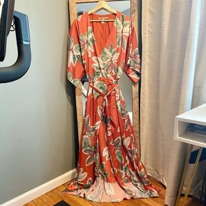 Anthropologie Rust and Sage silk-feel wrap dress. Size 2X